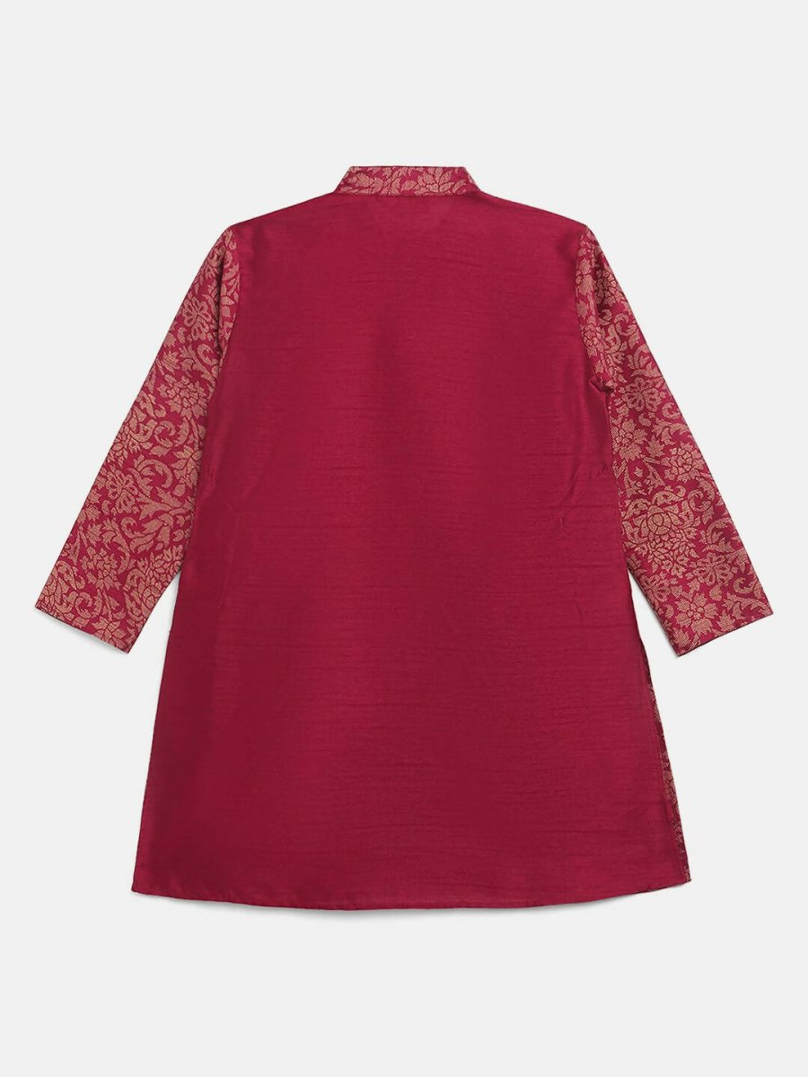Ahalyaa Purple Poly Silk Gold Print Kids Kurta Churidar Set For Boys - Distacart