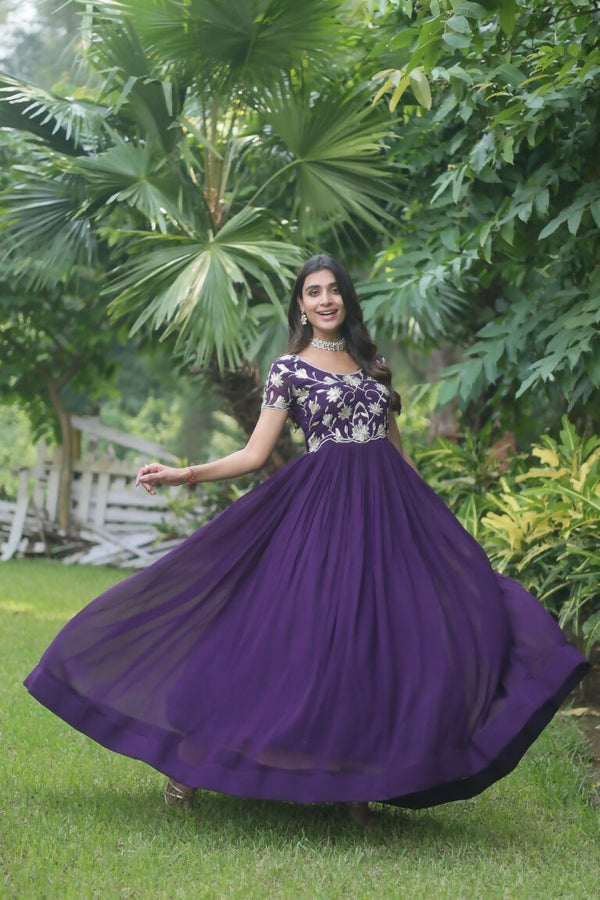 Jyoti Fashion Women's Purple Sequins Embroidered Faux Georgette Anarkali Dress - Distacart