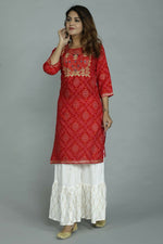 Thumbnail for Alvano Printed Stylish A-line Kurti with Sharara set for Women and Girls Rayon (Orange) - Distacart