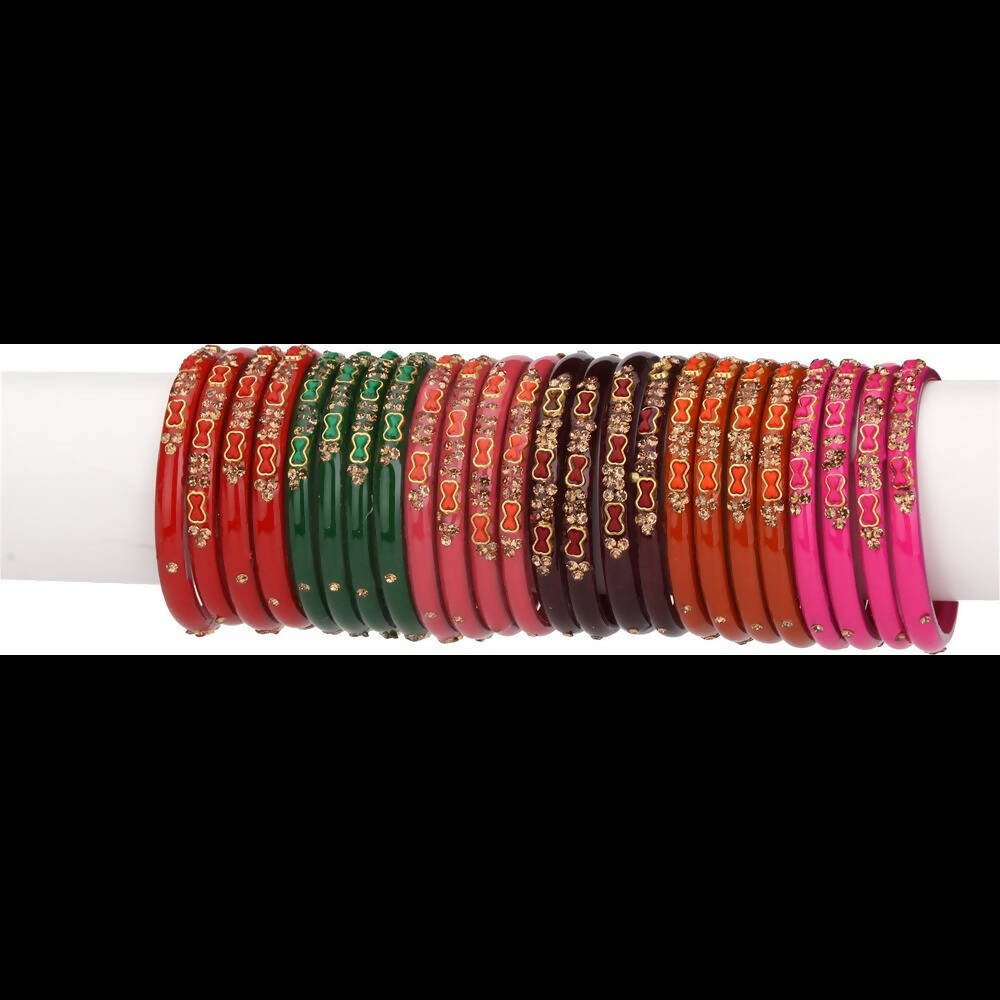 Afast Bridal Wedding & Party Fashionable Colorful Glass Bangle/Kada Set, Pack Of 24 - Multicolor - Distacart