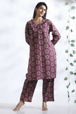 Thumbnail for Breathables Wine Butta Print Cotton Kurta & Pants Set - Dista