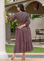 Thumbnail for Kaajh Women's Black Bagru Print Floral Cotton Dress - Distacart