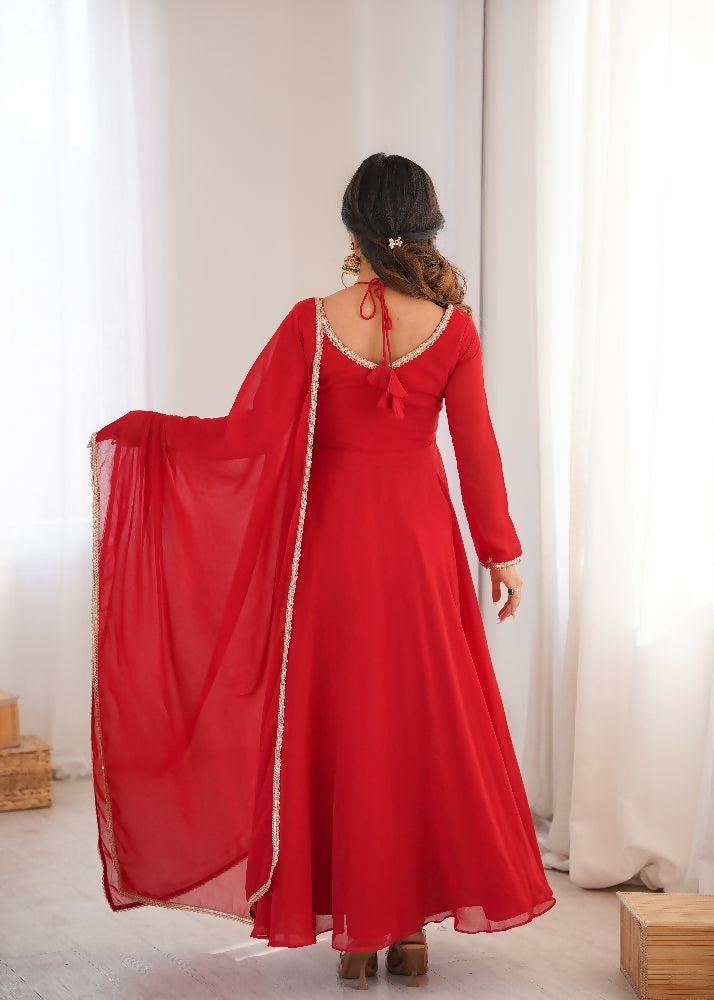 Teeya Creation Red Faux Georgette Designer Party Wear Long Gown - Distacart