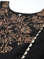 Thumbnail for Ahalyaa Women Black Floral Printed Pure Cotton Kurta with Palazzos - Distacart