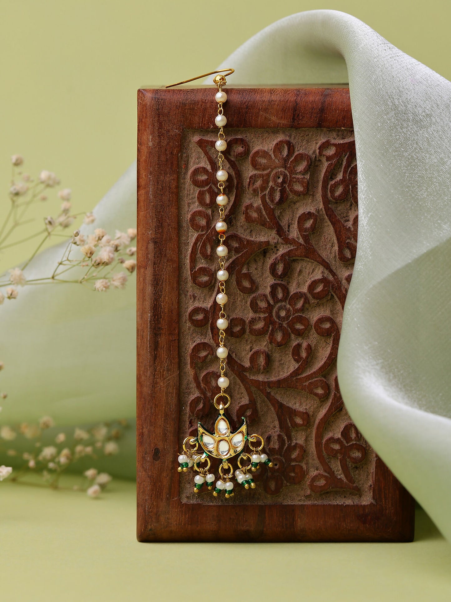 Ruby Raang Gold Polished Gold Kundan Maang Tikka - Distacart