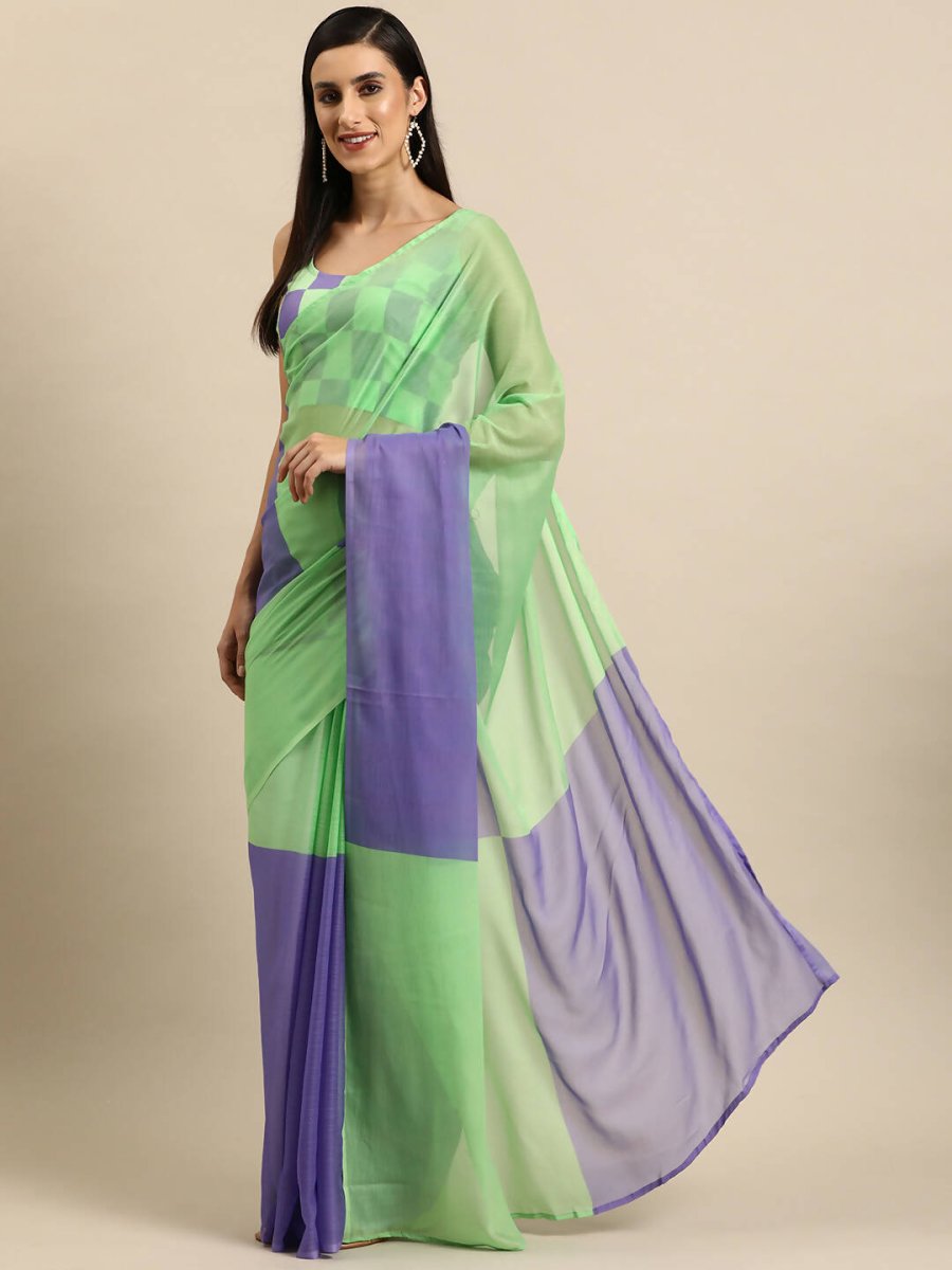 Ahalyaa Women's Traditional Semi Stitch Saree - Fluorescent Green - Distacart