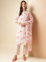 Thumbnail for Anouk Floral Printed Round Neck Regular Pure Cotton Kurta With Trouser With Dupatta
