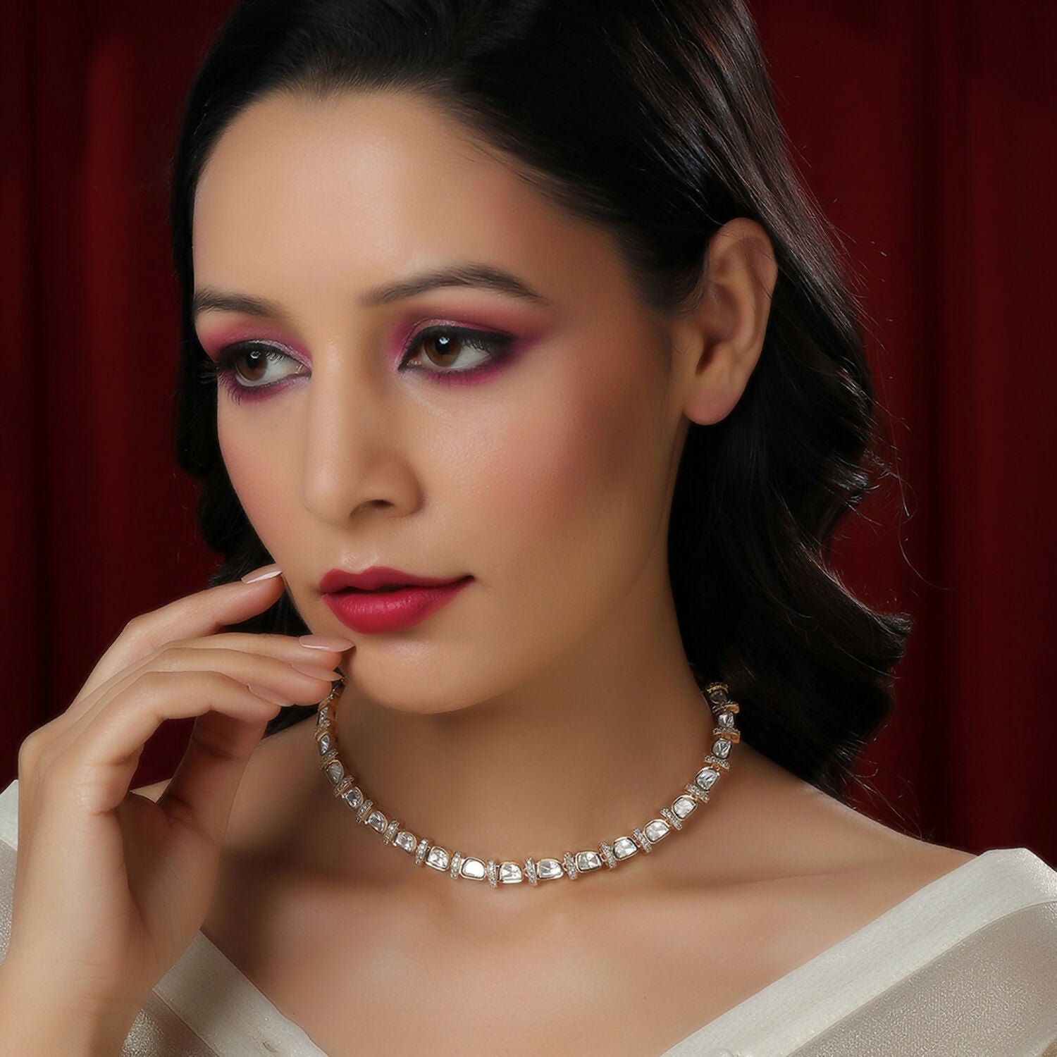 Kundan and American Diamond Neckpiece (Gold) - Ruby Raang - Distacart