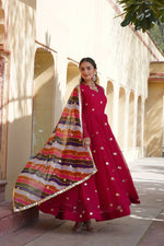Thumbnail for Aastha Fashion Rani Pink Faux Georgette Printed Gown With Dupatta - Distacart