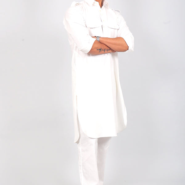 Bluesaanchi Men's Pathani White Color Kurta With Trouser Pant - Distacart
