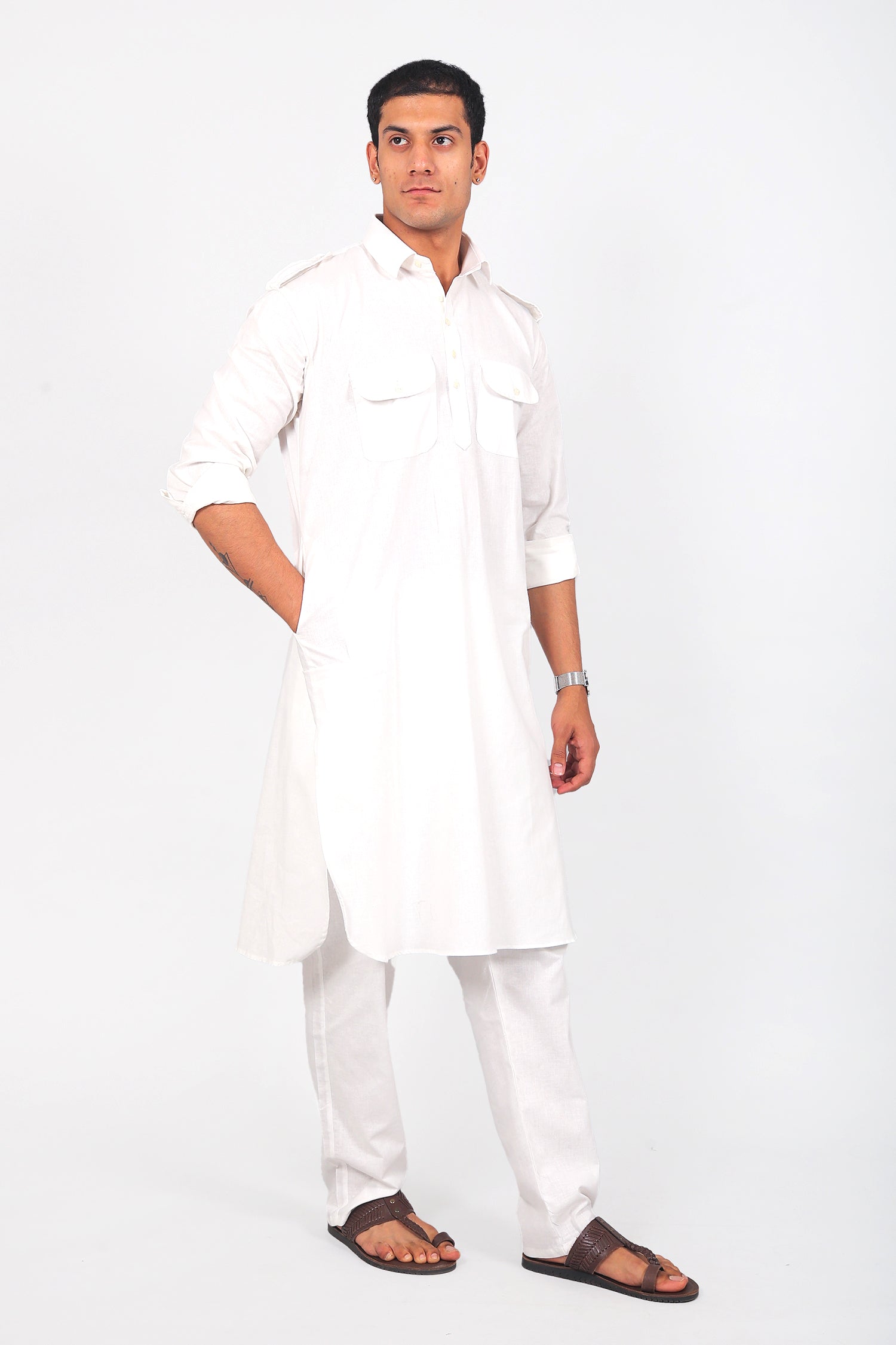 Bluesaanchi Men's Pathani White Color Kurta With Trouser Pant - Distacart