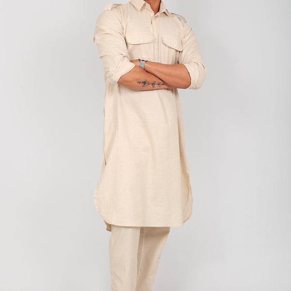 Bluesaanchi Men's Pathani Cream Color Kurta With Trouser Pant - Distacart