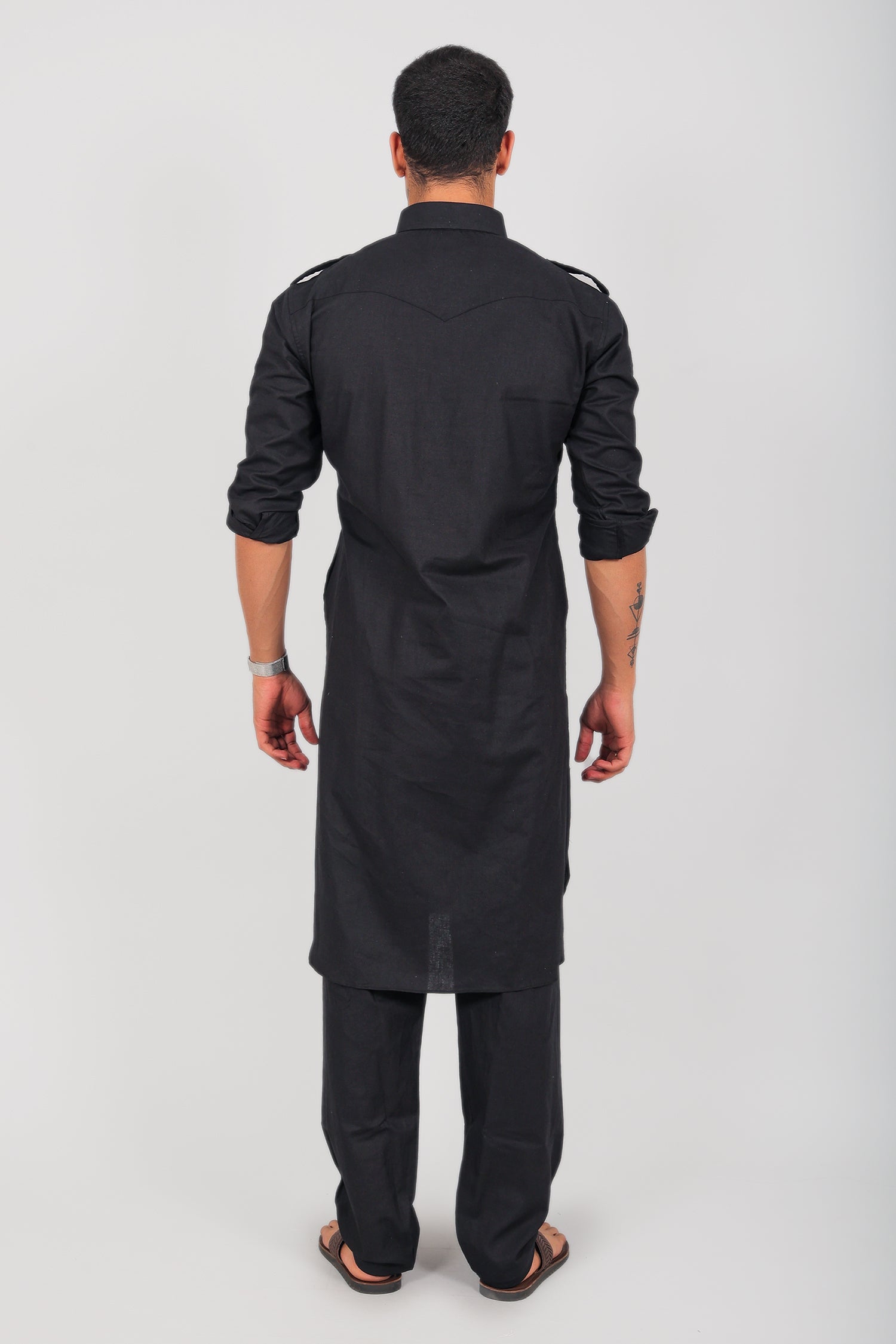 Bluesaanchi Men's Pathani Black Color Kurta With Trouser Pant - Distacart
