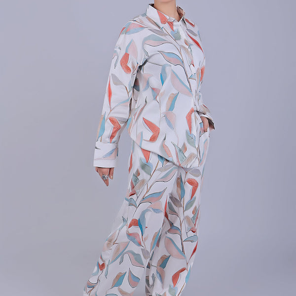 Bluebird Women's Printed Co-ord Set White Orange Leaf - Distacart