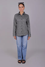 Thumbnail for Bluebird Women's Black Geometric Printed Satin Shirt