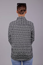 Thumbnail for Bluebird Women's Black Geometric Printed Satin Shirt