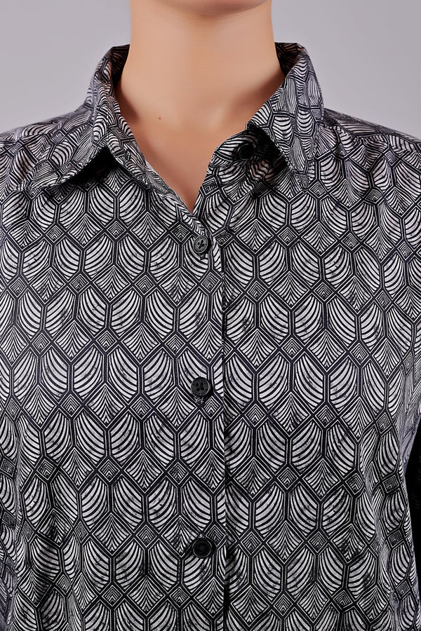 Bluebird Women's Black Geometric Printed Satin Shirt