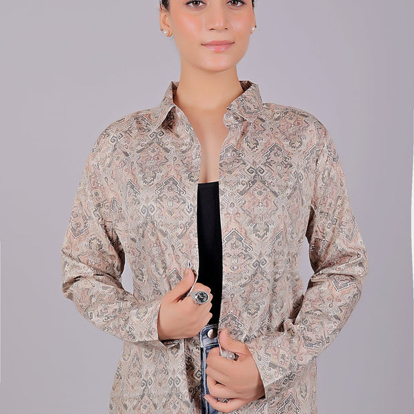 Bluebird Women's Brown Printed Satin Shirt - Distacart