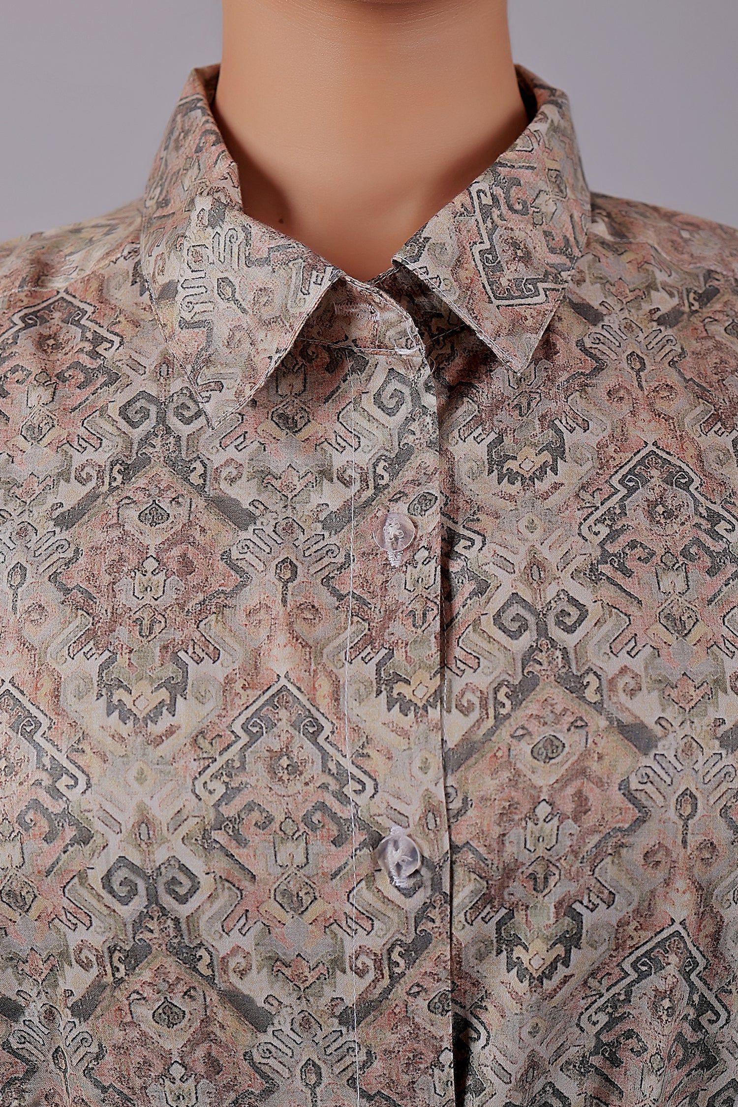 Bluebird Women's Brown Printed Satin Shirt - Distacart