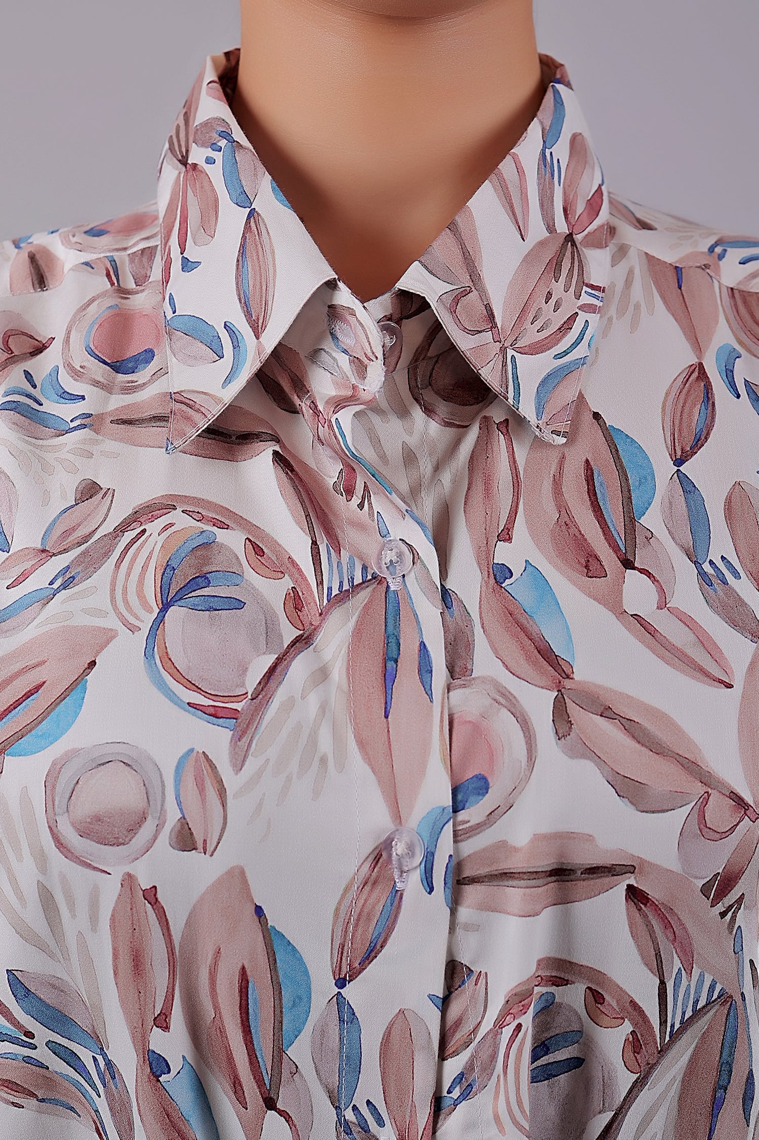 Bluebird Women's White Peach Printed Satin Shirt - Distacart