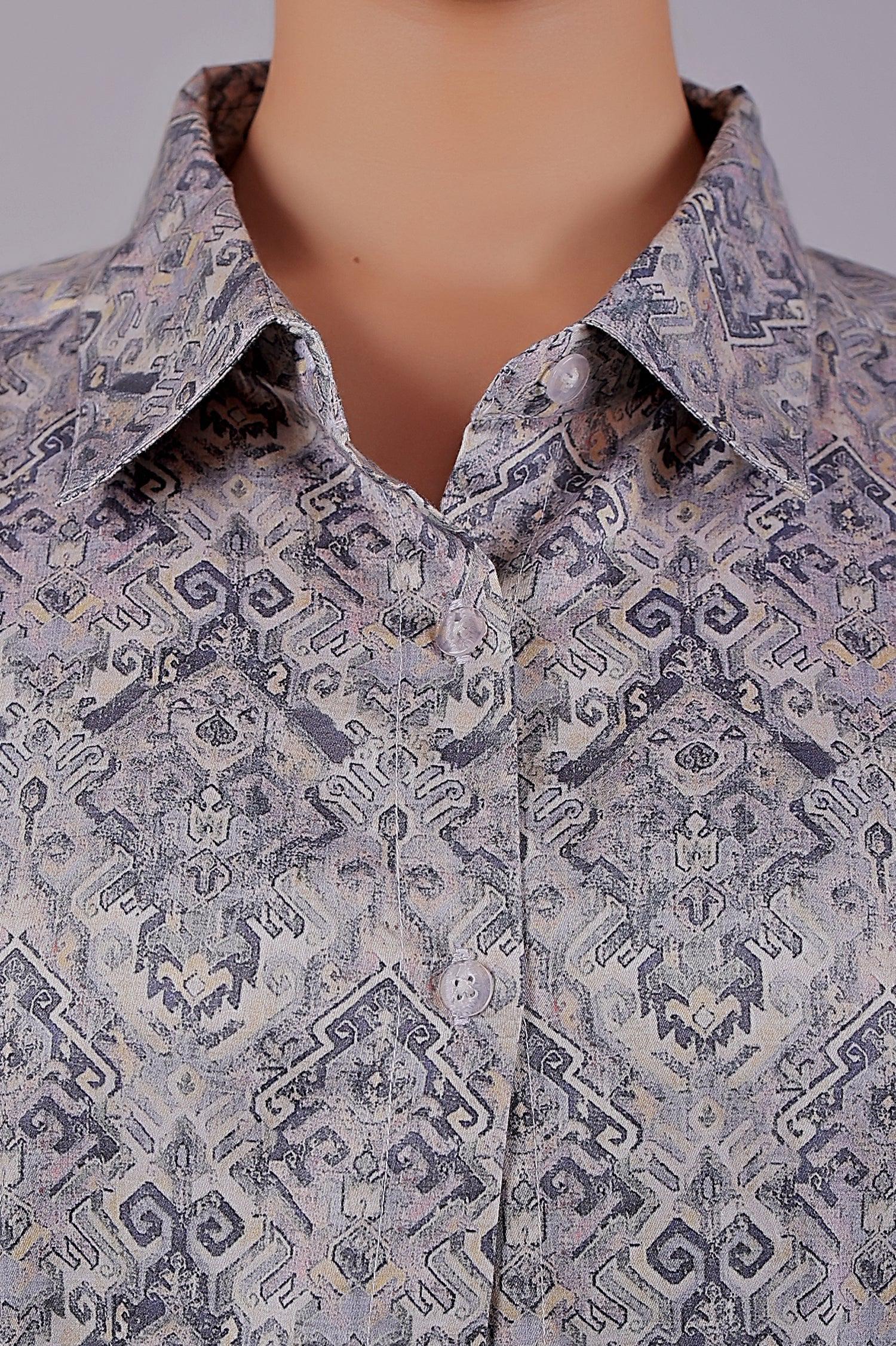 Bluebird Women's Grey Printed Satin Shirt - Distacart