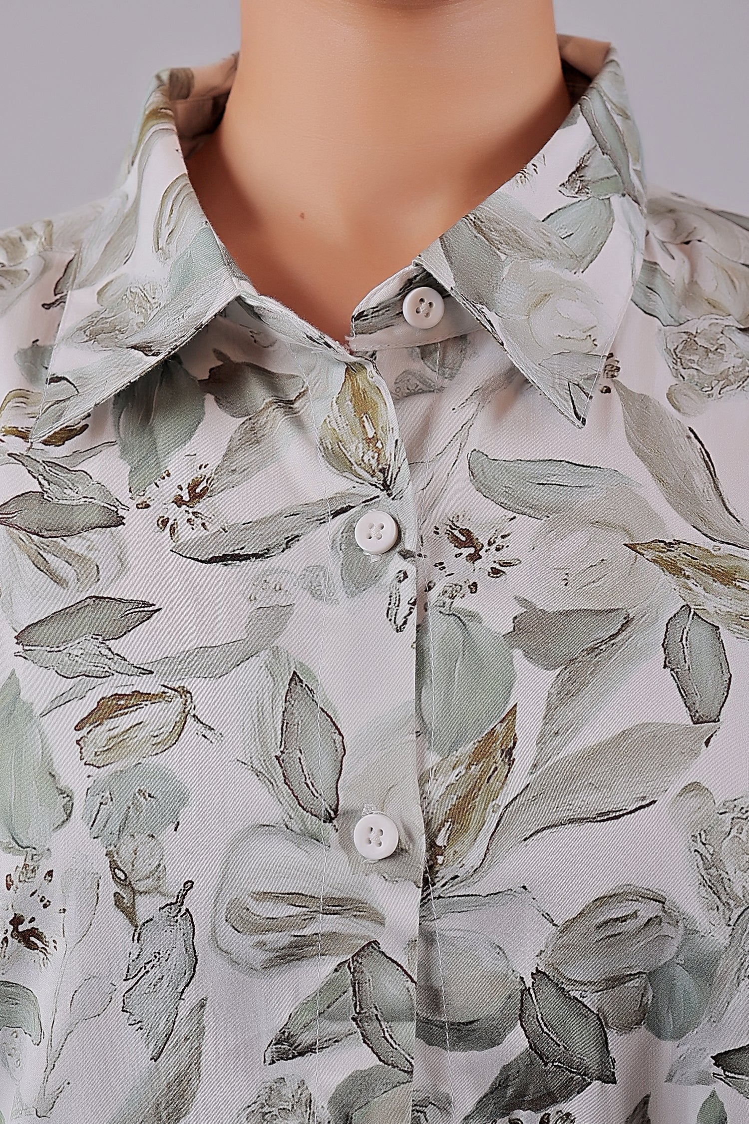 Bluebird Women's White Green Leaf Printed Satin Shirt - Distacart