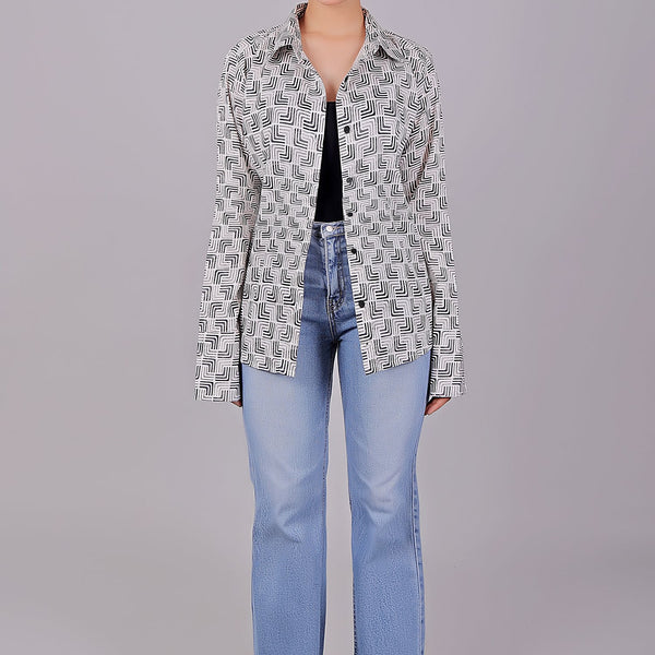 Bluebird Women's White Printed Satin Shirt - Distacart