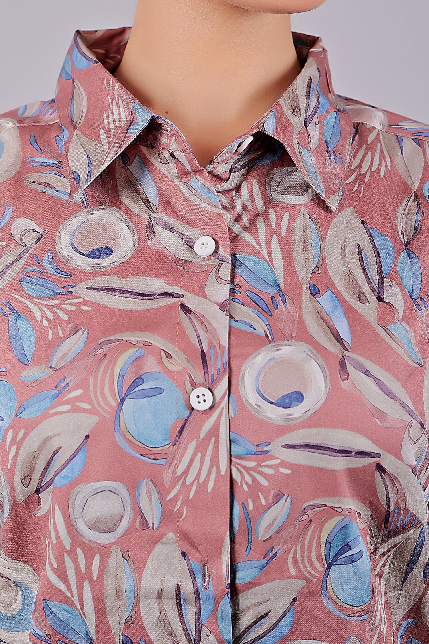 Bluebird Women's Peach Printed Satin Shirt - Distacart
