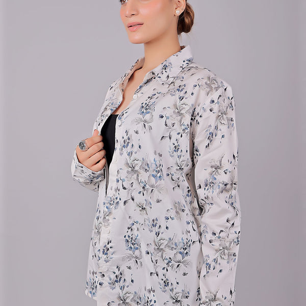 Bluebird Women's White Floral Print Satin Shirt - Distacart