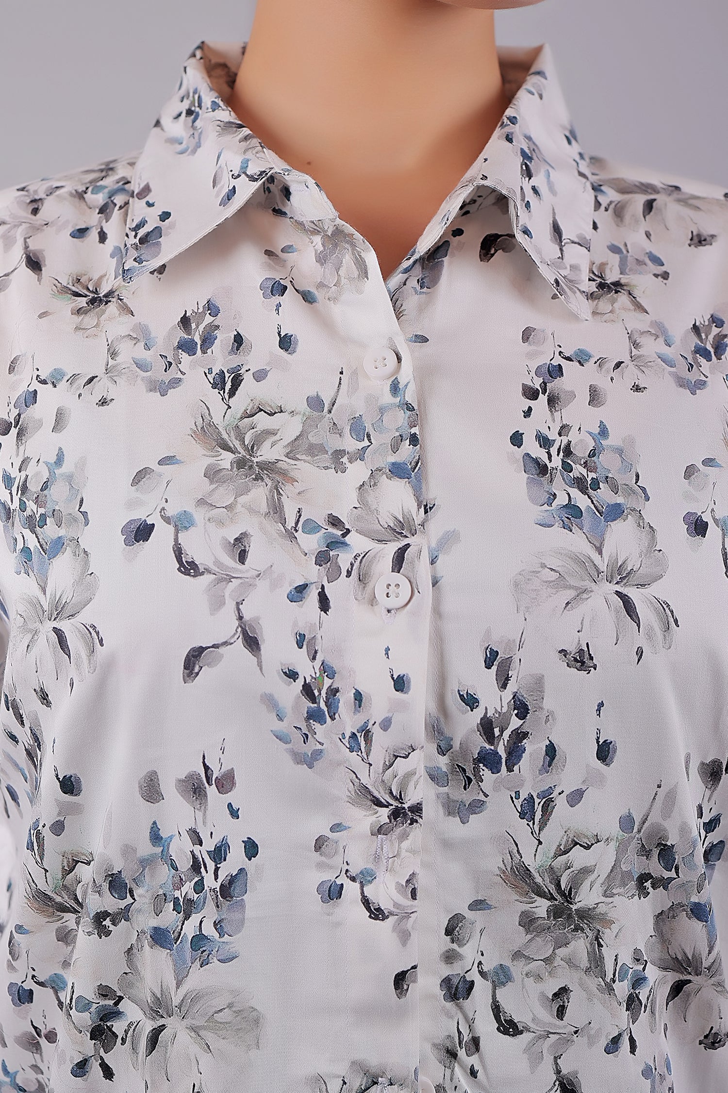 Bluebird Women's White Floral Print Satin Shirt - Distacart