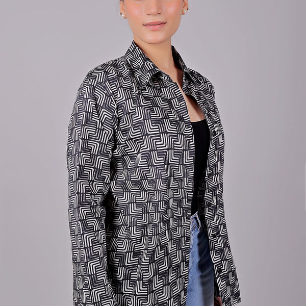 Bluebird Women's Black Printed Satin Shirt - Distacart