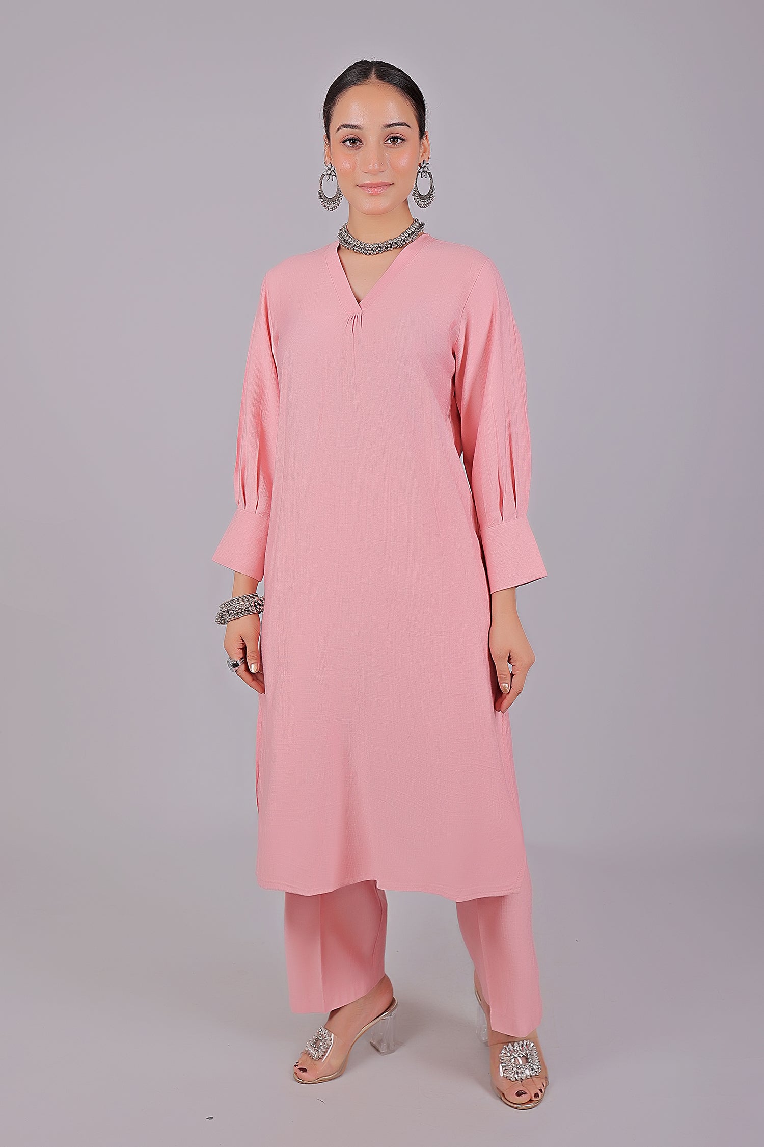Bluesaanchi Women's Baby Pink Kurti With Trouser Pajama Set - Distacart