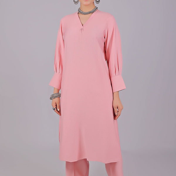 Bluesaanchi Women's Baby Pink Kurti With Trouser Pajama Set - Distacart