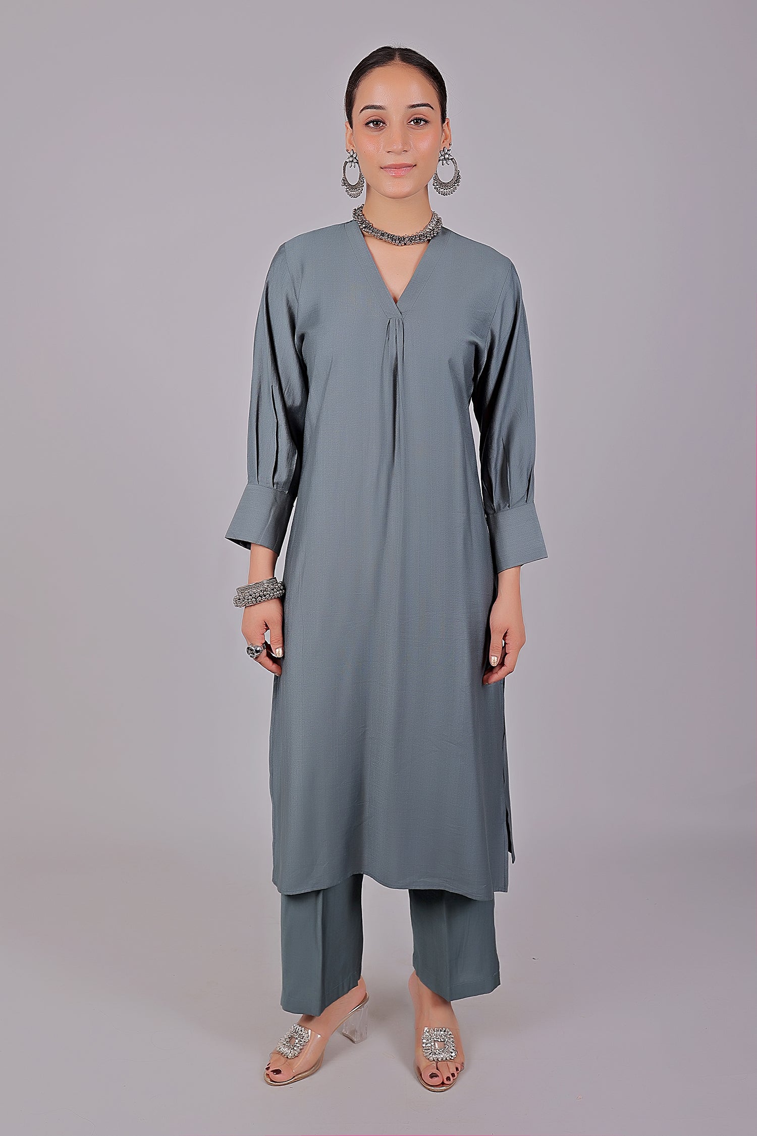 Bluesaanchi Women's Grey Kurti With Trouser Pajama Set - Distacart