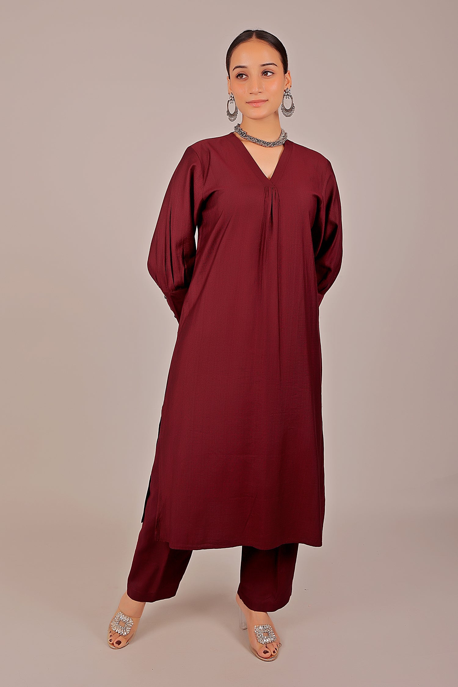 Bluesaanchi Women's Maroon Kurti With Trouser Pajama Set - Distacart