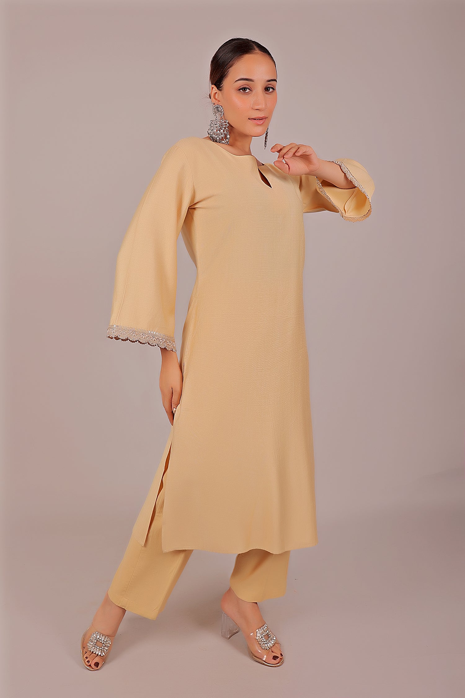 Bluesaanchi Women's Beige Kurti Pajama Set - Distacart