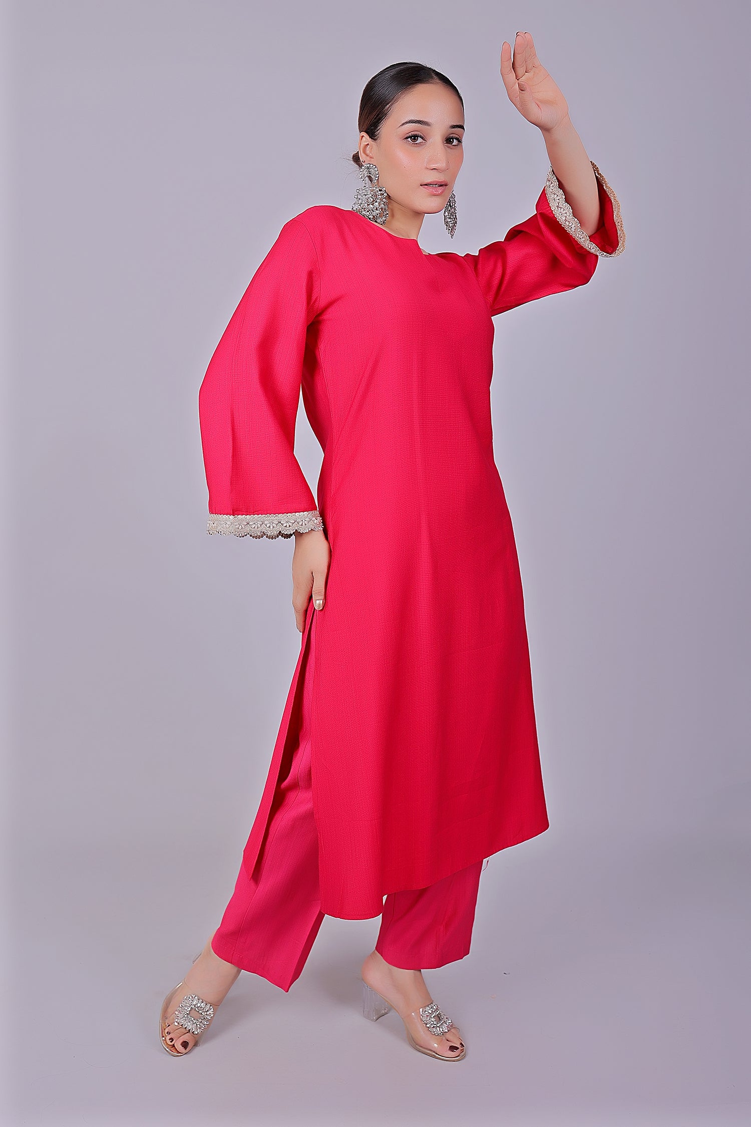 Bluesaanchi Women's Hot Pink Kurti Pajama Set - Distacart