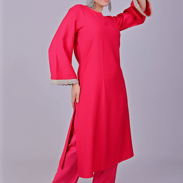 Bluesaanchi Women's Hot Pink Kurti Pajama Set - Distacart