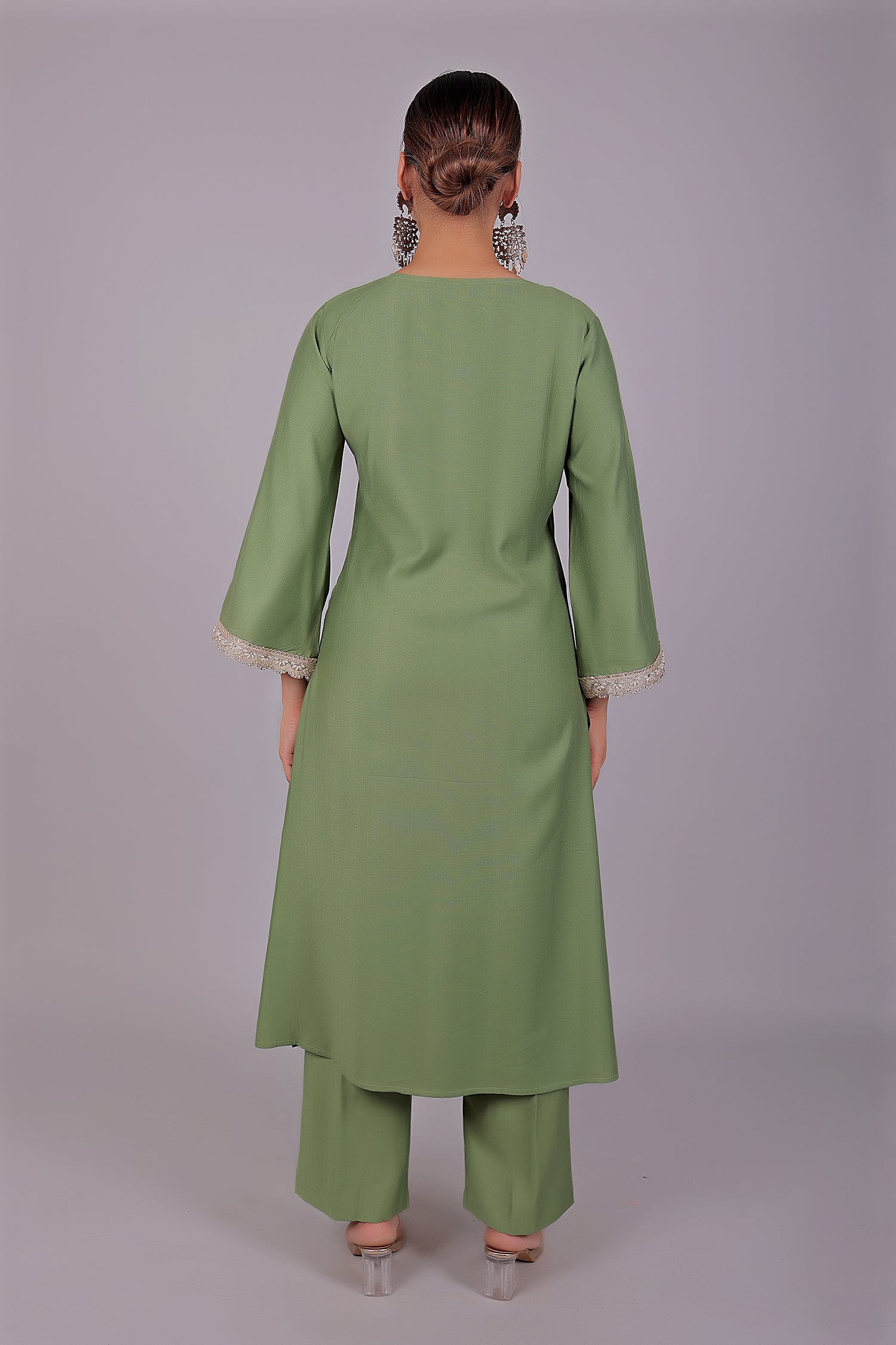 Bluesaanchi Women's Light Green Kurti Pajama Set