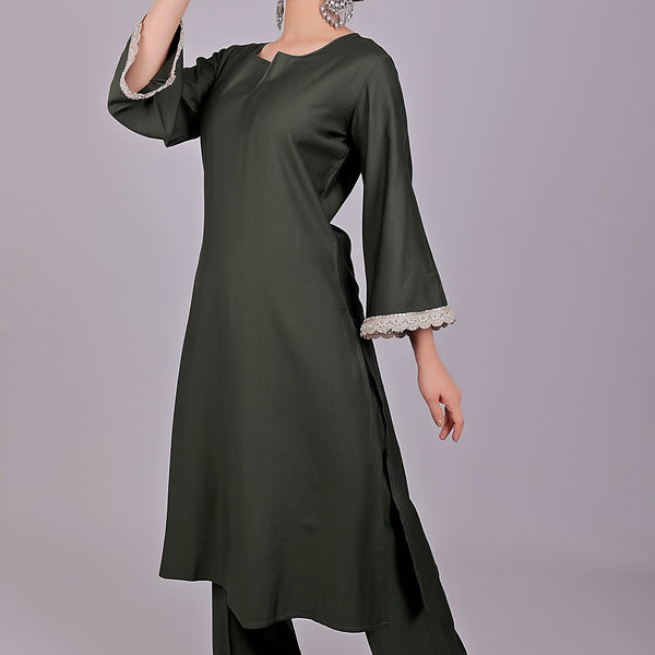 Bluesaanchi Women's Dark Green Kurti Pajama Set - Distacart