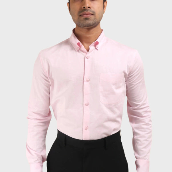 Jonesburg Mens Baby Pink Satin Slub Slim Fit Semi Formal Shirt - Distacart