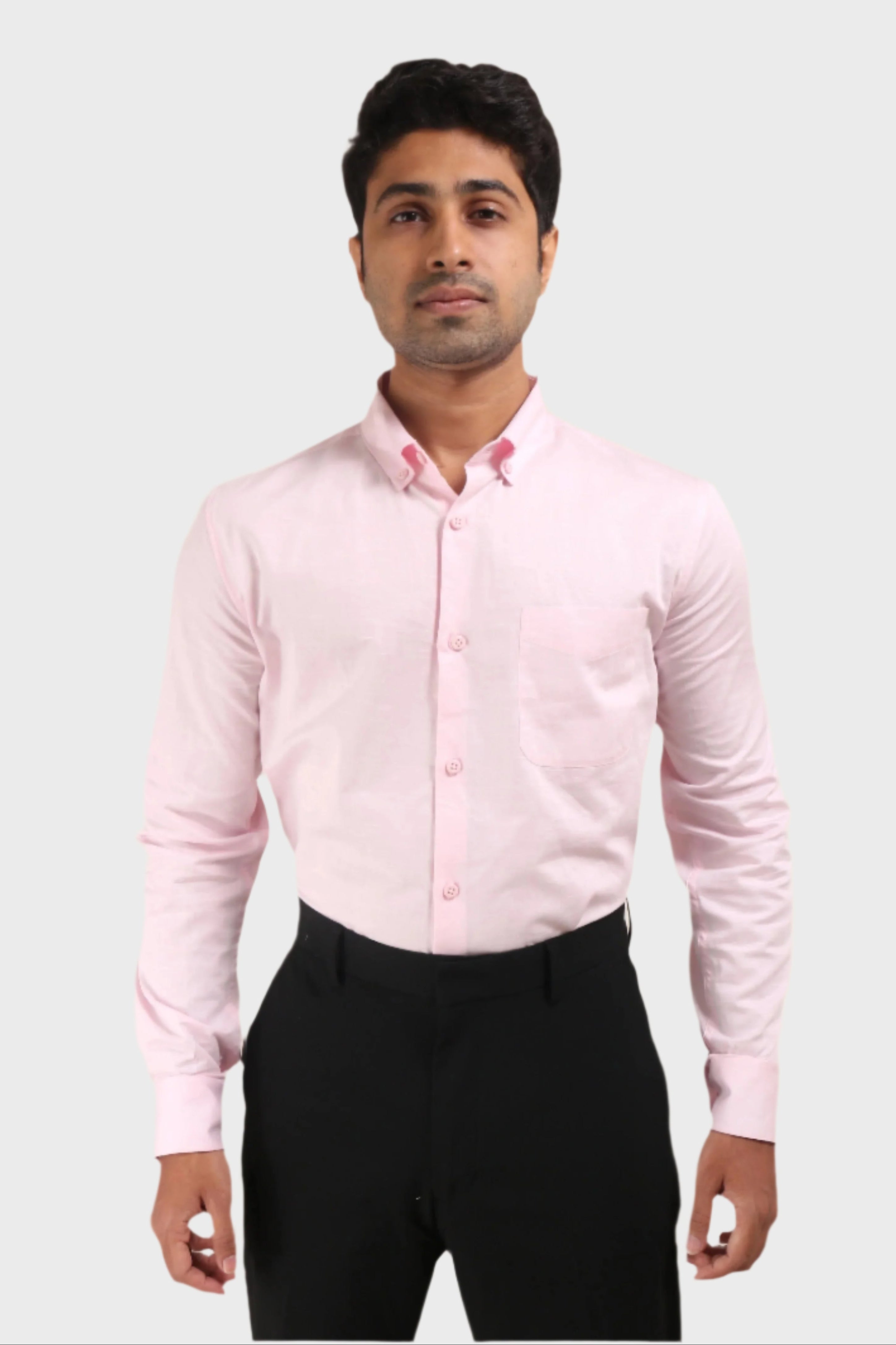Jonesburg Mens Baby Pink Satin Slub Slim Fit Semi Formal Shirt