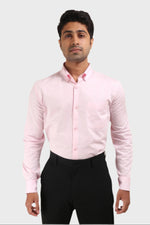Thumbnail for Jonesburg Mens Baby Pink Satin Slub Slim Fit Semi Formal Shirt