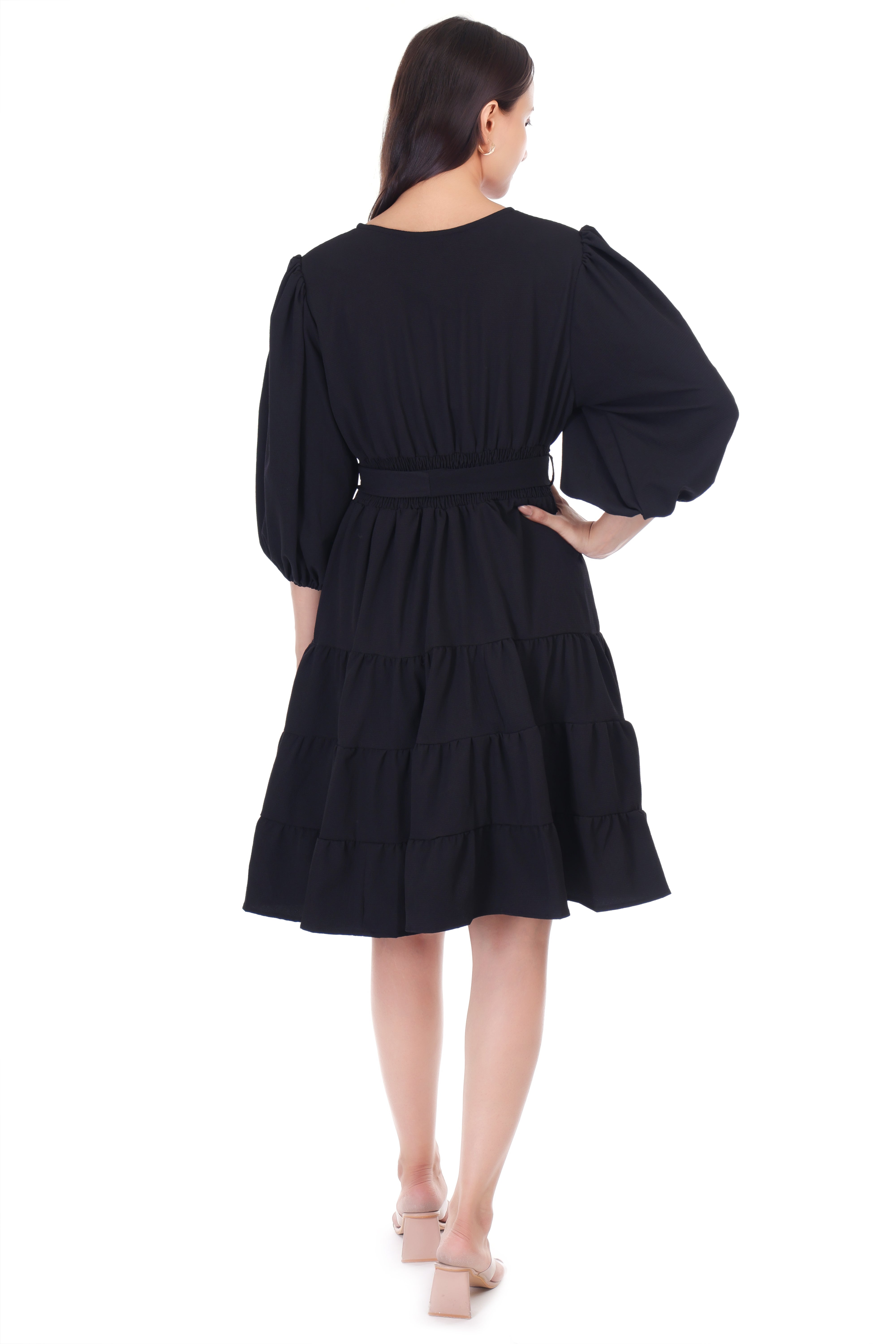 Jaitra Apparels Black Rayon Crepe Midi Dress