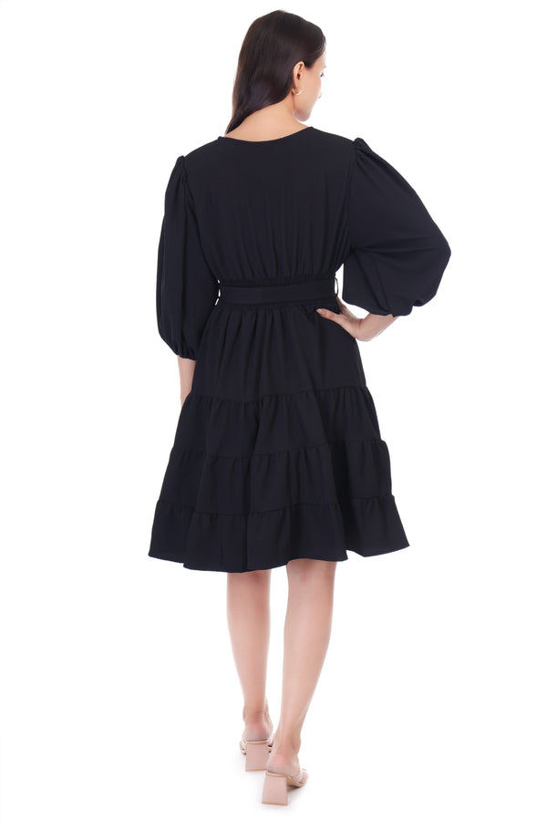 Jaitra Apparels Black Rayon Crepe Midi Dress