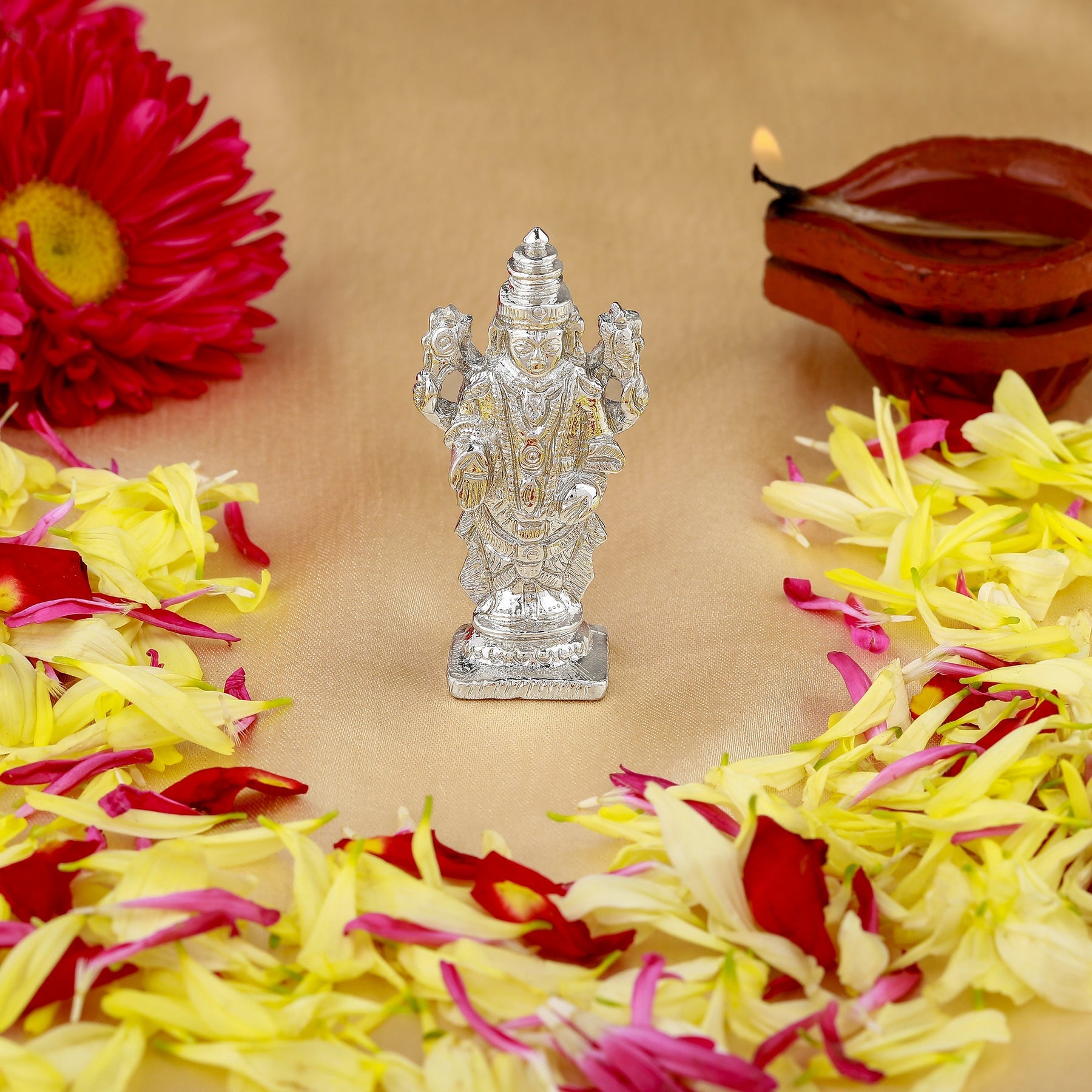 Estele Rhodium Plated Lord Tirupati Balaji Idol Showpiece for Pooja Mandir/ Home Decorative - Distacart