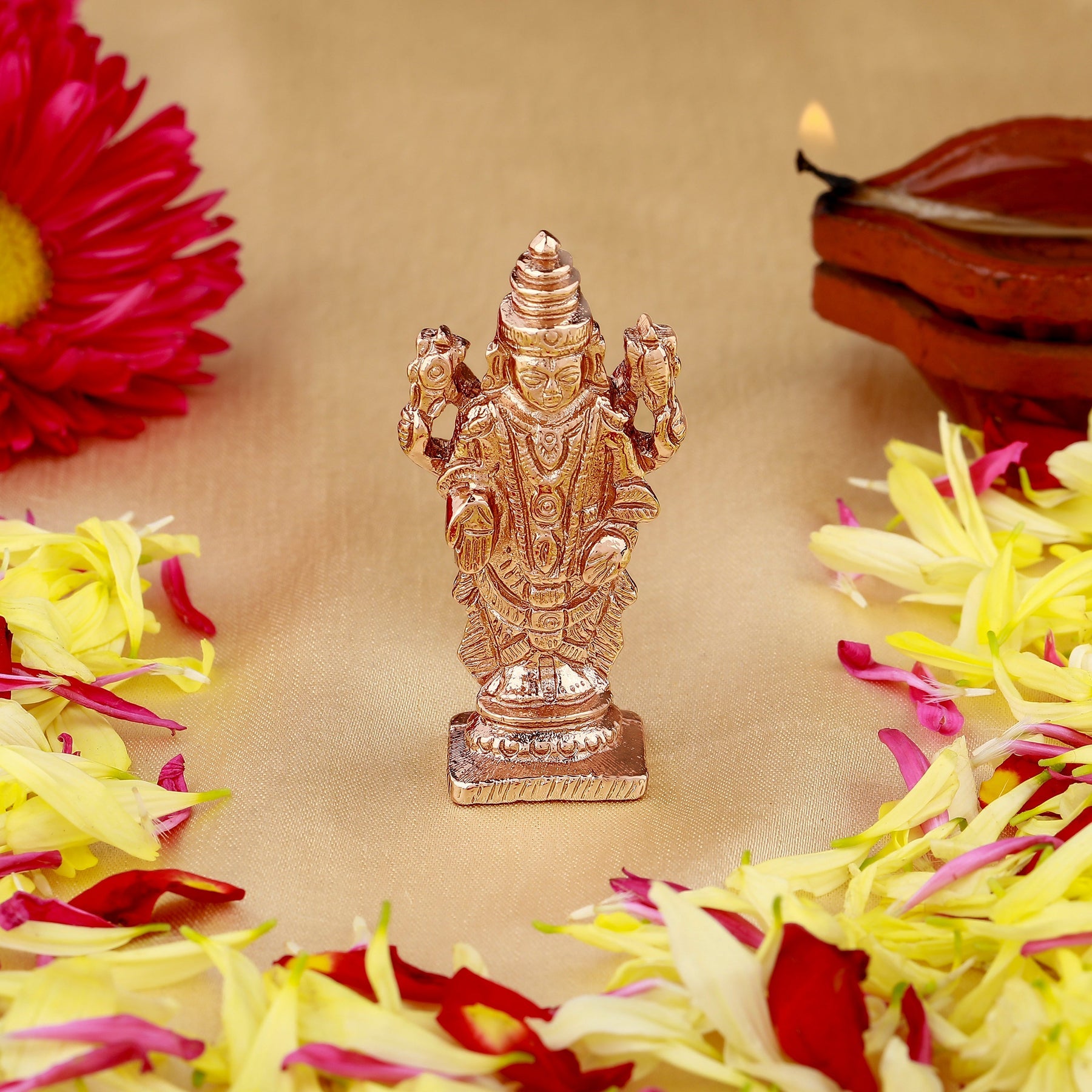 Estele Pink/ Rose Gold-Polished Lord Tirupati Balaji Idol Showpiece for Pooja Mandir/ Home Decorative - Distacart