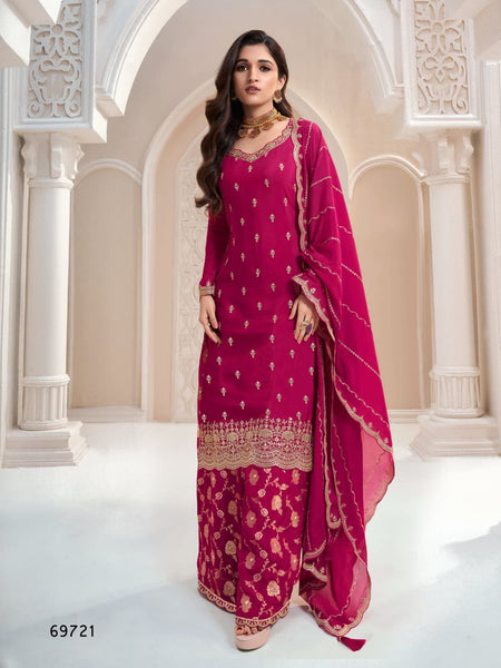Aarshi Fashions Pink Jacquard Silk Full Stitched Palazzo Sets