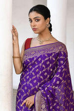Thumbnail for Joban Fashion Purple Crepe Chiffon Pure Handloom Banarasi Silk Saree