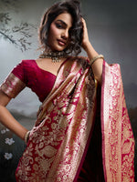 Thumbnail for Shree Shyam Fashion Maroon Silk Blend Saree - Distacart